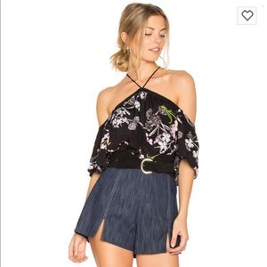 1. State high neck flounce sleeve blouse